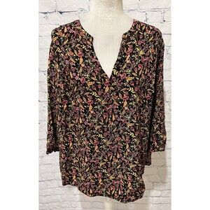 Torrid Harper Top Women’s Multicolor Floral Pullover Roll Tab 3/4 Sleeves 2/2X